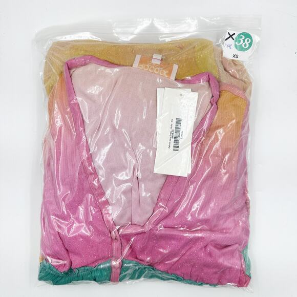 ROCOCO SAND Zale Metallic Pastel High-Low Rainbow Maxi Dress Swim Cover Up XS - Picture 7 of 7